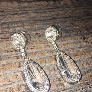 Silver and glass drop earrings